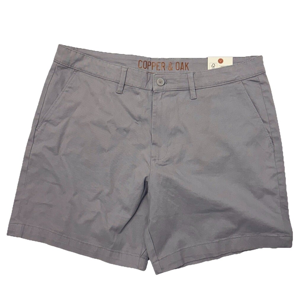 Copper & Oak NWT Men's 36 Flat Front Chino Shorts Gray Grey Key 7" Inseam NWT